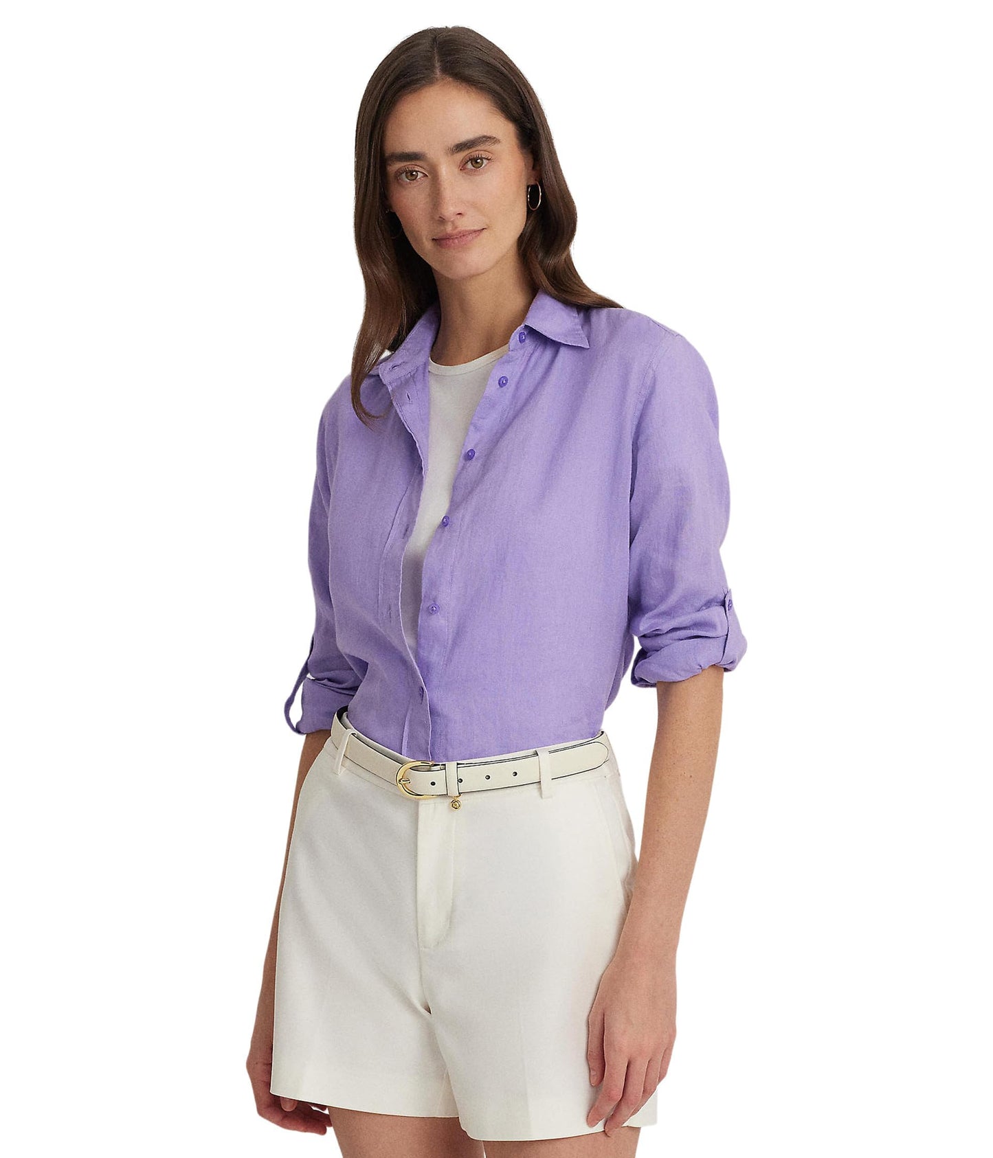 Lauren Ralph Lauren Womens Linen Shirt Wild Lavender XS