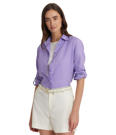 Lauren Ralph Lauren Womens Linen Shirt Wild Lavender XS