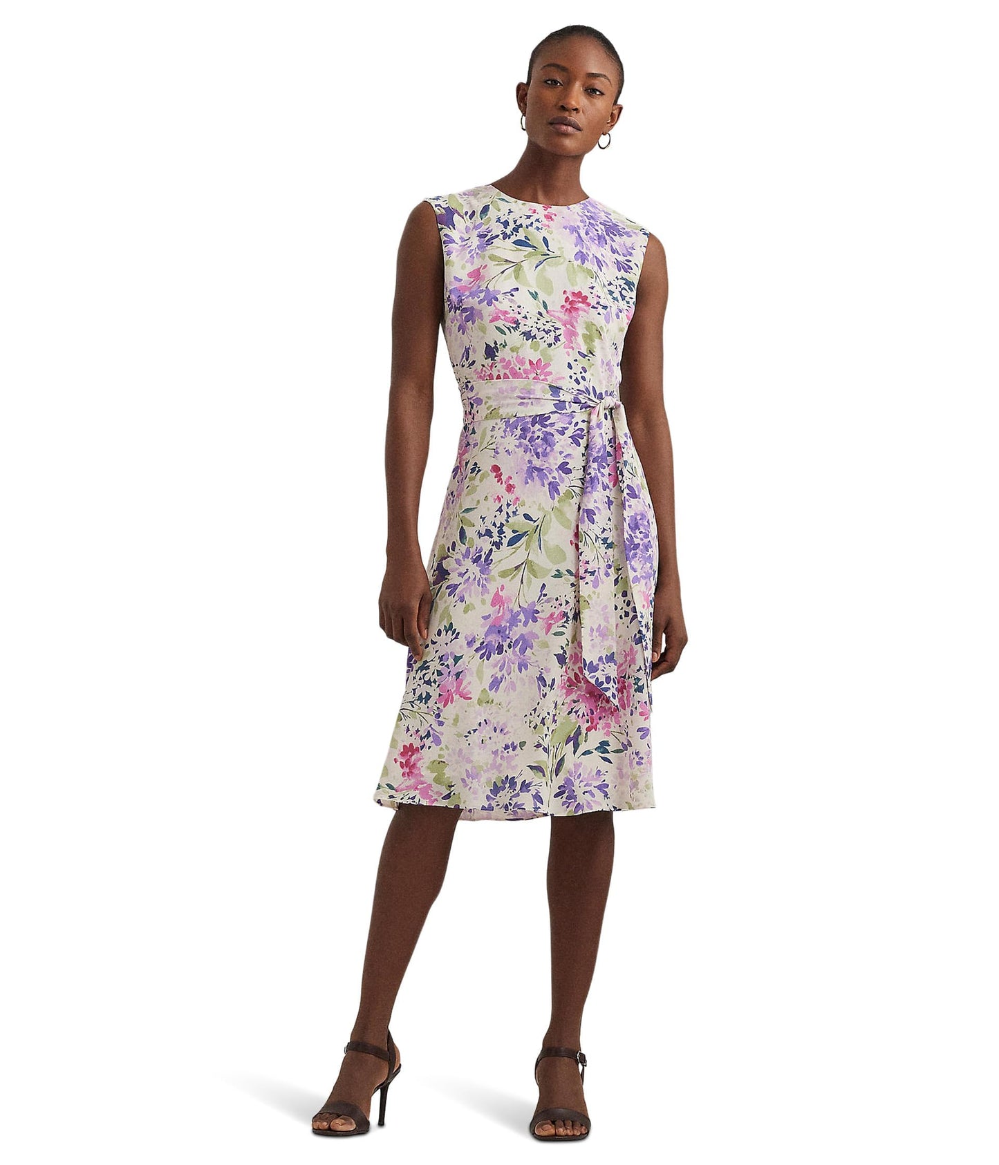 Lauren Ralph Lauren Womens Floral Belted Bubble Crepe Dress Cream Multi 10