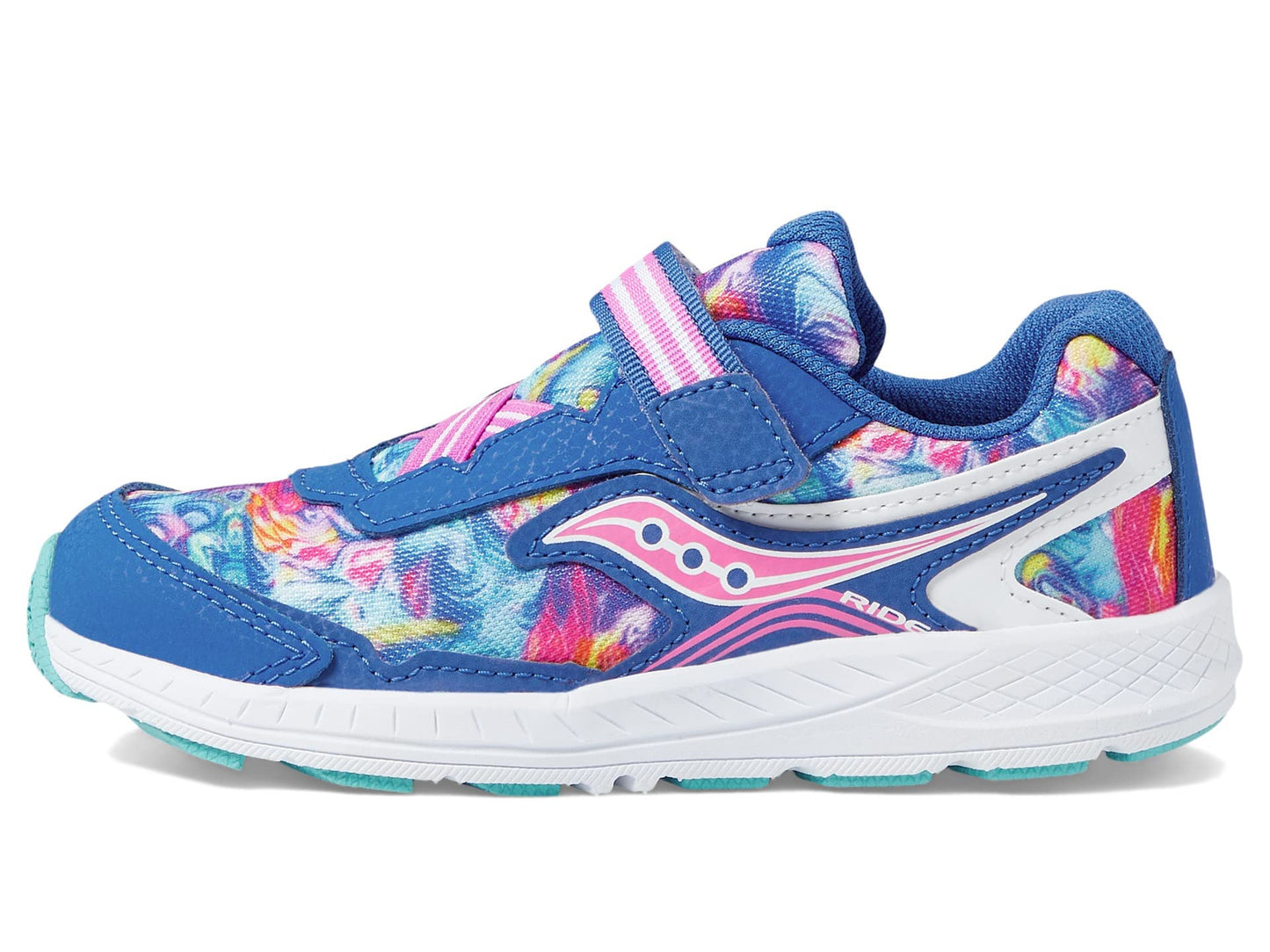 Saucony Ride 10 JR Running Shoe, Blue/Swirl, 8 Wide US Unisex Little_Kid