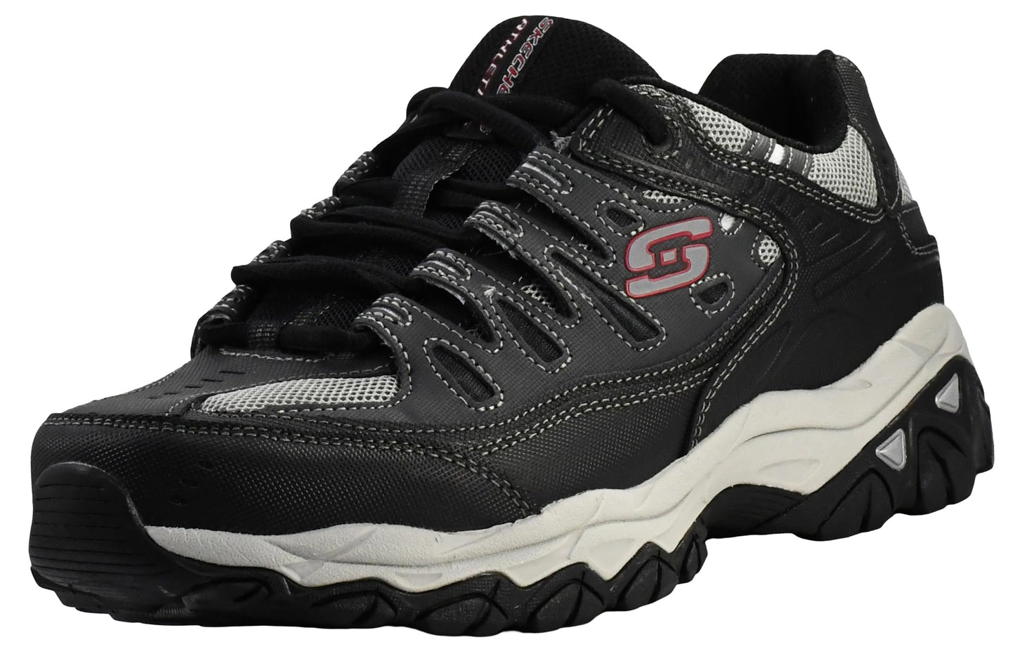 Skechers Men's Afterburn M. Fit Fashion Sneakers – Leather Upper, Memory Foam Insole, Rubber Outsole, Charcoal/Black, 14 X-Wide