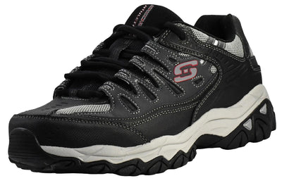 Skechers Men's Afterburn M. Fit Fashion Sneakers – Leather Upper, Memory Foam Insole, Rubber Outsole, Charcoal/Black, 14 X-Wide