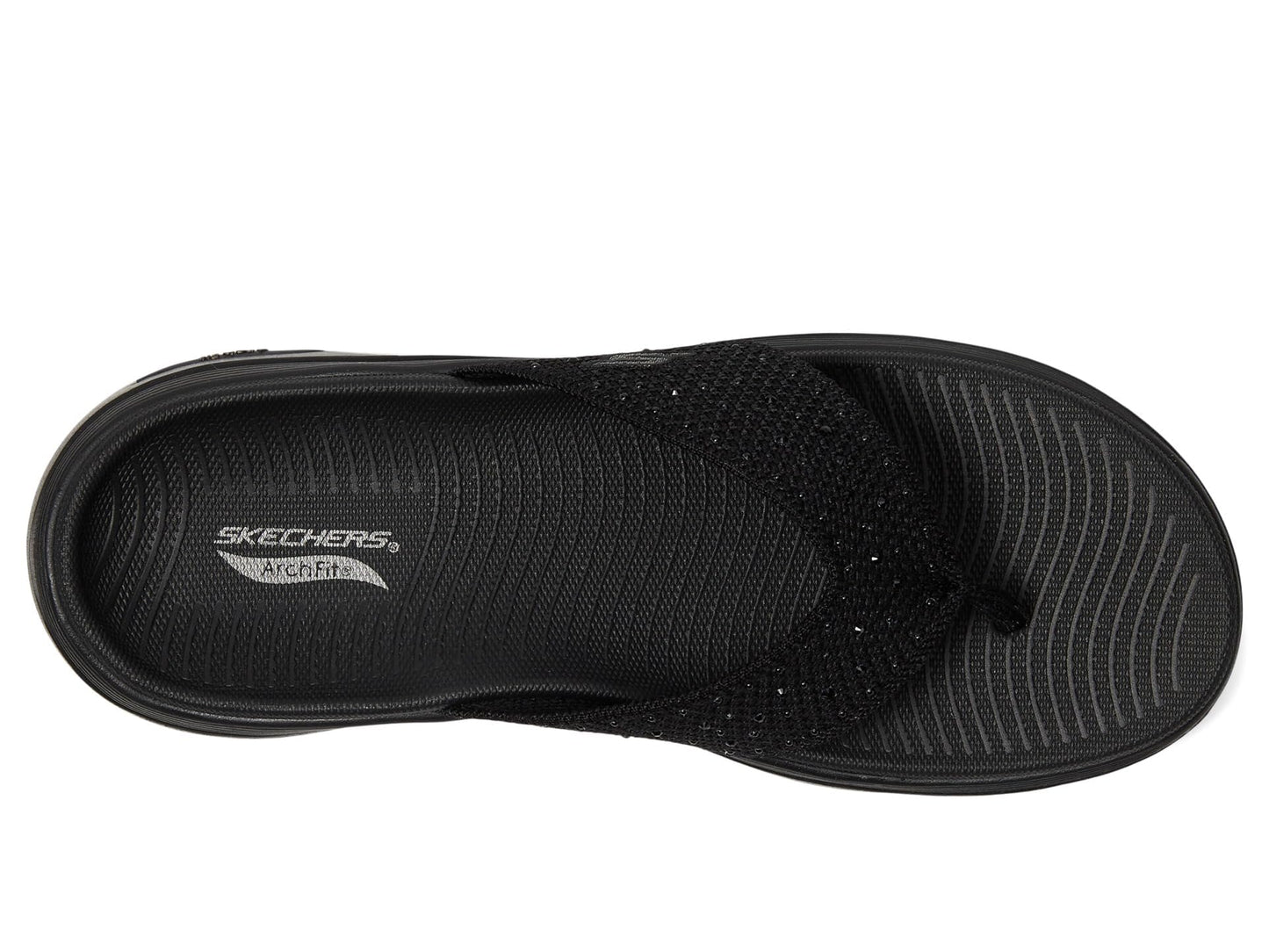 SKECHERS, Women's, Arch Fit 2.0 3-Pt Rhinestone Sandal, Black/Black, 11, Medium