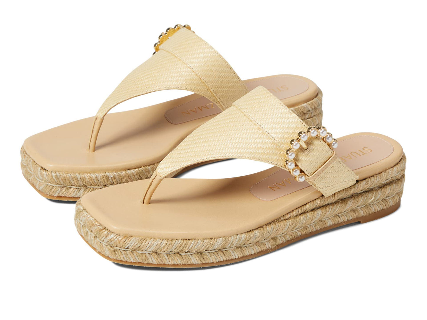 Stuart Weitzman Pearl Buckle Espadrille Sandal Wheat 6 M