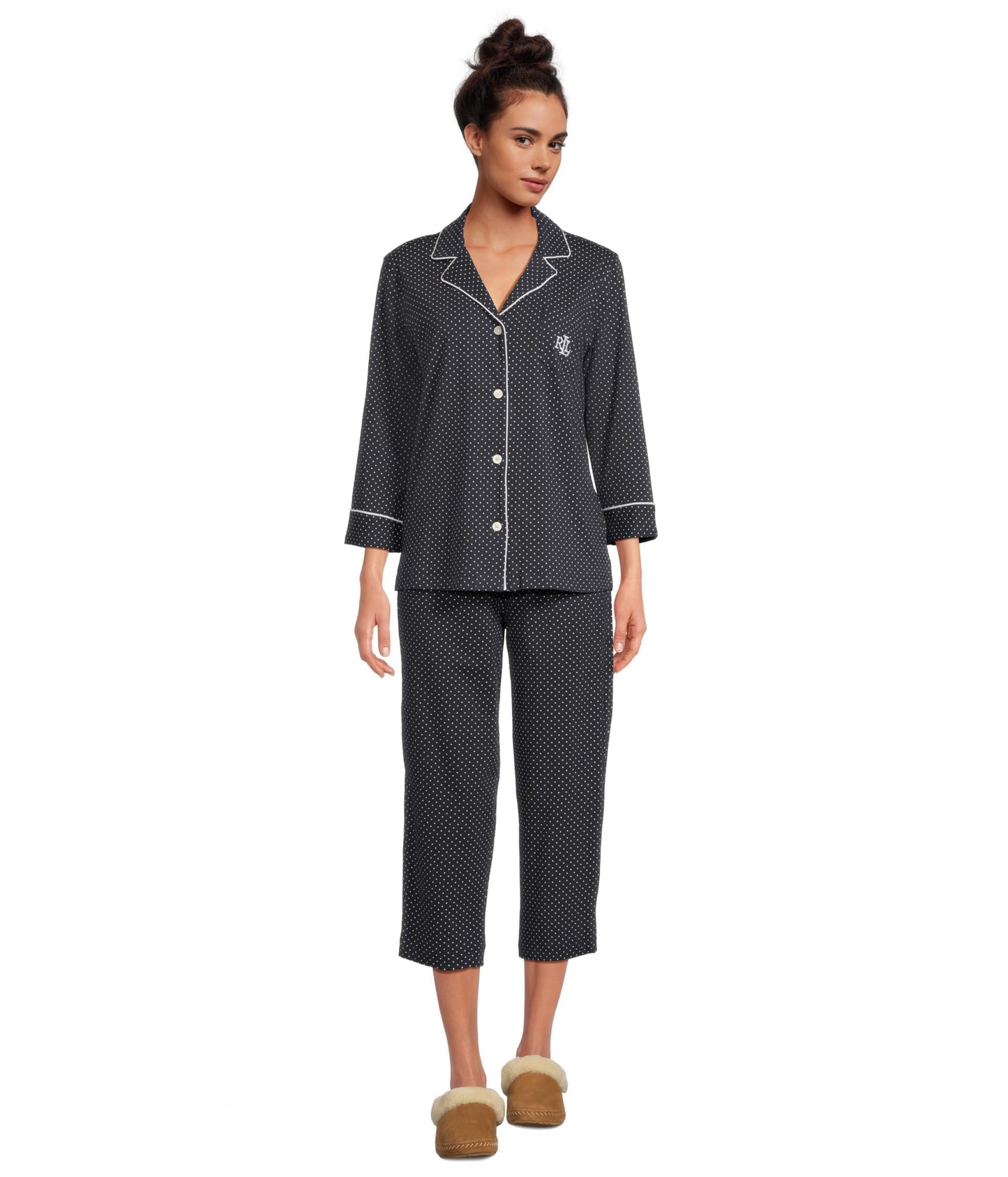 Lauren Ralph Lauren Essentials Bingham Knits Capri PJ Set Madeleine Dot Windsor Navy/White SM (US 4-6)