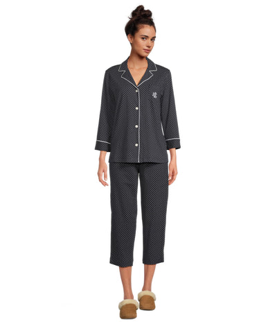 Lauren Ralph Lauren Essentials Bingham Knits Capri PJ Set Madeleine Dot Windsor Navy/White SM (US 4-6)