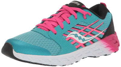 Saucony Wind 2.0 Running Shoe, Turq/Pink/Black, 4.5 US Unisex Big Kid