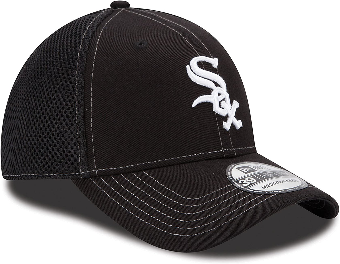 New Era MLB Neo Team Color 39Thirty Stretch Flex Fit Hat Cap (as1, Alpha, m, l, Chicago White Sox Black)