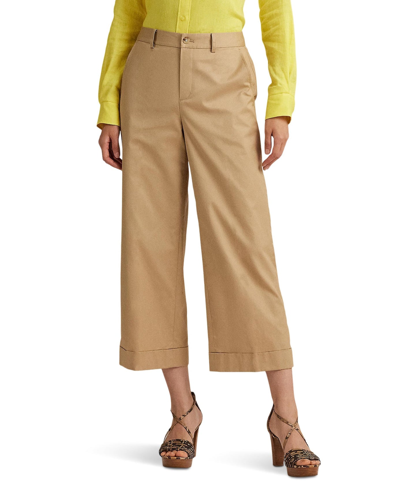 Lauren Ralph Lauren Womens Petite Pleated Cotton Twill Cropped Pants Birch Tan 4Px24
