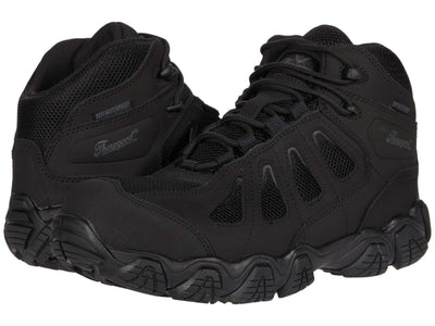 Thorogood Crosstrex Mid Waterproof Hiking Boots for Men - Lightweight Black Leather and Mesh with Toe, Comfort Insole, and Athletic Traction Outsole, Black/Grey - 9 M
