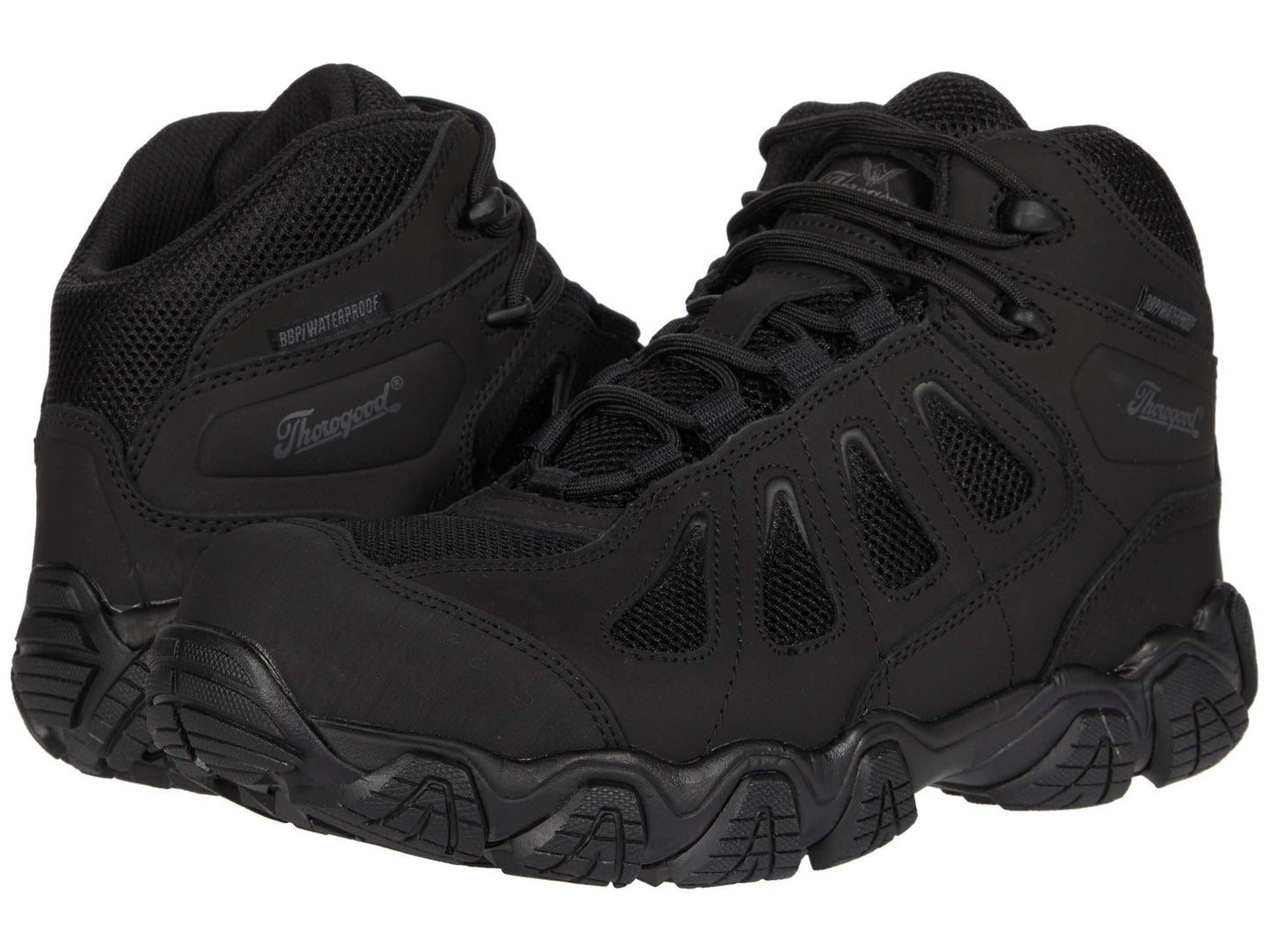 Thorogood Crosstrex Mid Waterproof Hiking Boots for Men - Lightweight Black Leather and Mesh with Toe, Comfort Insole, and Athletic Traction Outsole, Black/Grey - 12 M