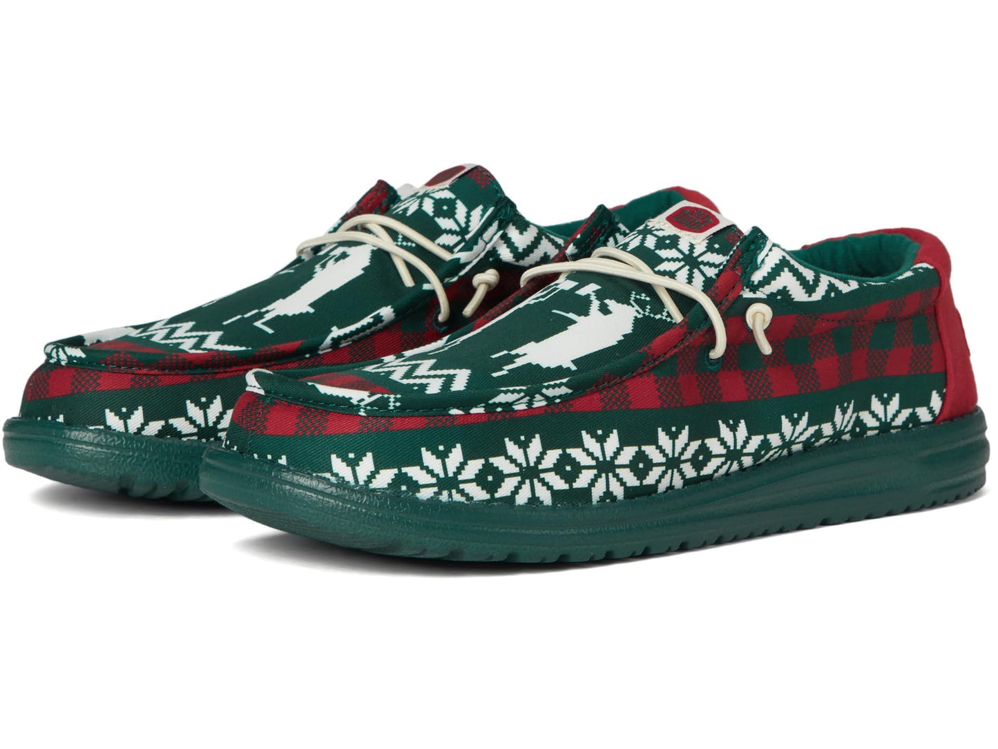 Hey Dude Wally Holiday Cheers - Loafers for Men - Textile Upper - Elastic Laces - Synthetic Outsole Green/Multi 12 M