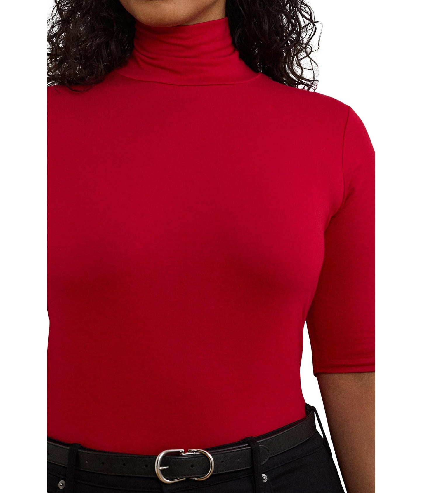 Lauren Ralph Lauren, Womens, Plus-Size Stretch Jersey Turtleneck, Festive Red, 1X-Plus