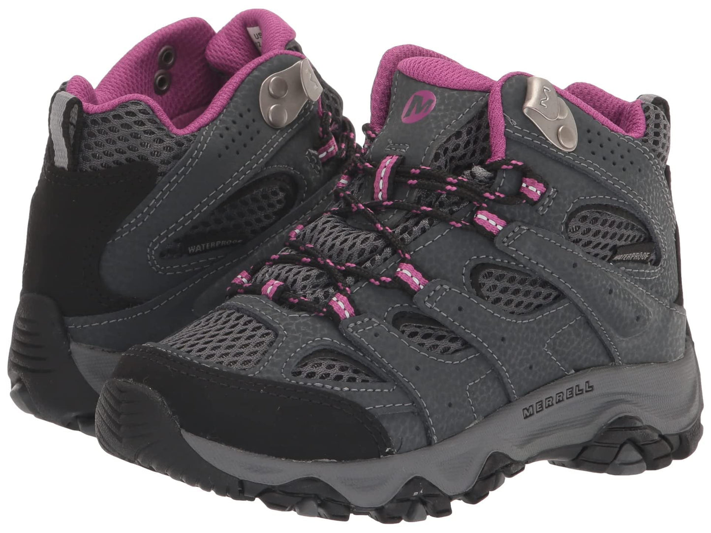 Merrell Unisex Kid's Moab 3 Mid Waterproof Hiking Shoe, Granite/Berry, 3 Wide