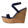 Stuart Weitzman 5050 Wedge Sandal Nice Blue/Natural 8 B