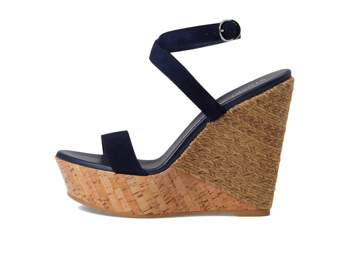 Stuart Weitzman 5050 Wedge Sandal Nice Blue/Natural 8 B
