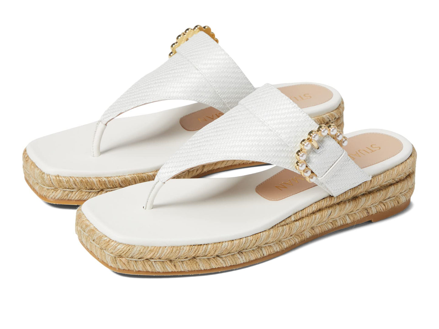 Stuart Weitzman Pearl Buckle Espadrille Sandal Cream 9 M