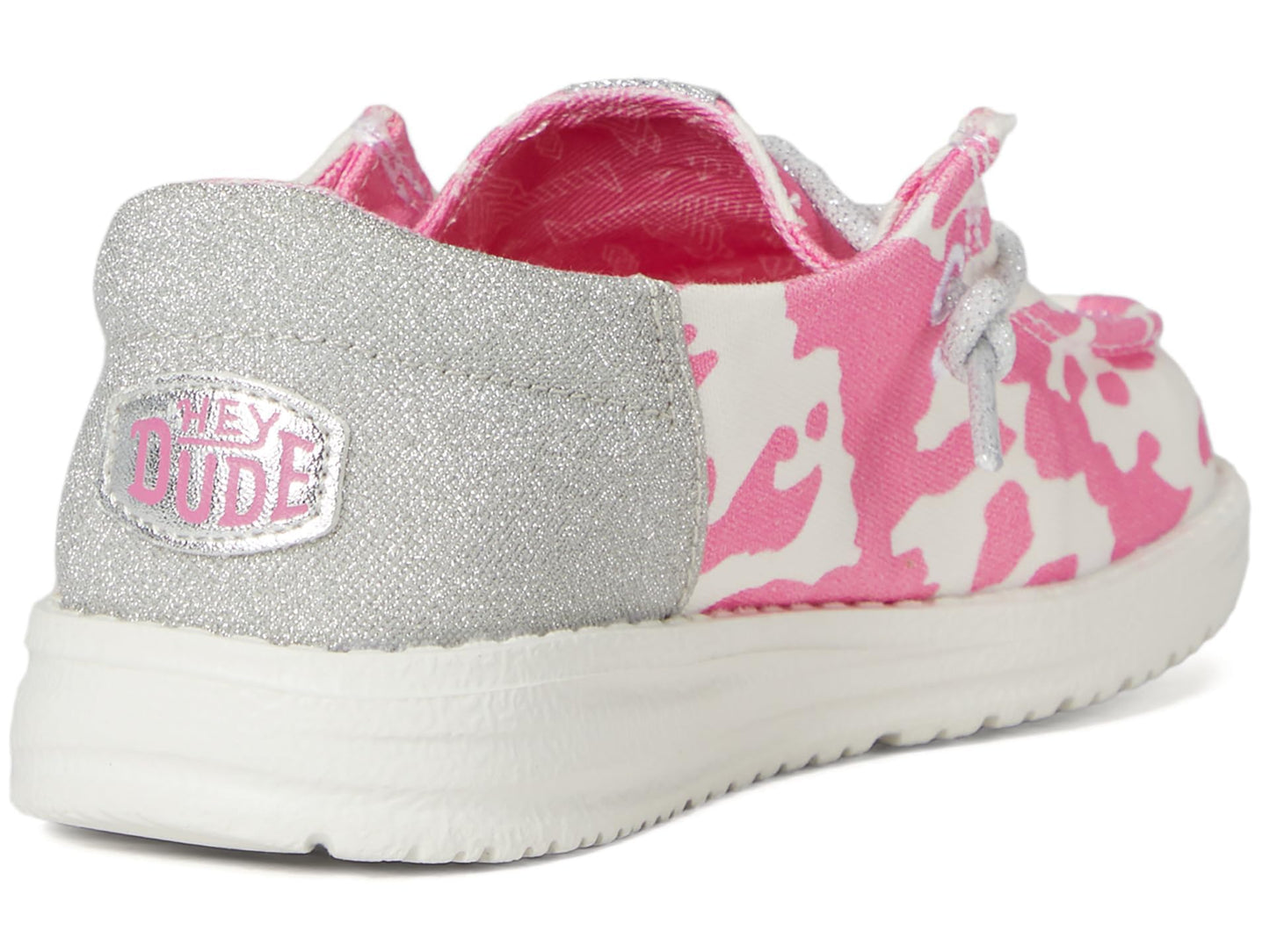 HEYDUDE Girl's Wendy Funk Y Cowgirl Bling Pink Cow/Silver Size 4 | Youth's Shoes | Youth Slip-on Loafers | Comfortable & Light-Weight