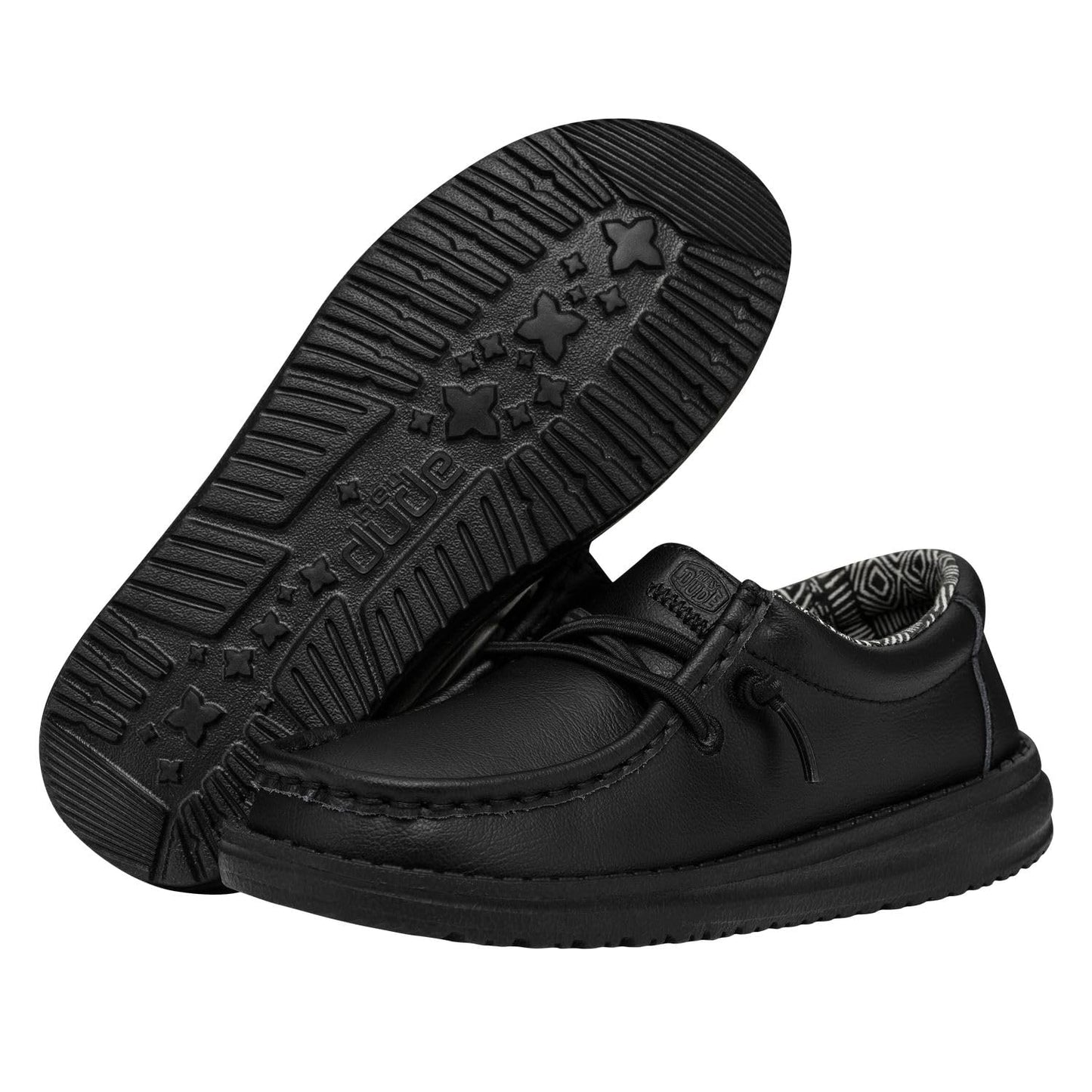 HEYDUDE Wally Youth Mono Leather Black Size 2 | Kids Shoes | Kids Slip-on Loafers | Comfortable & Light-Weight