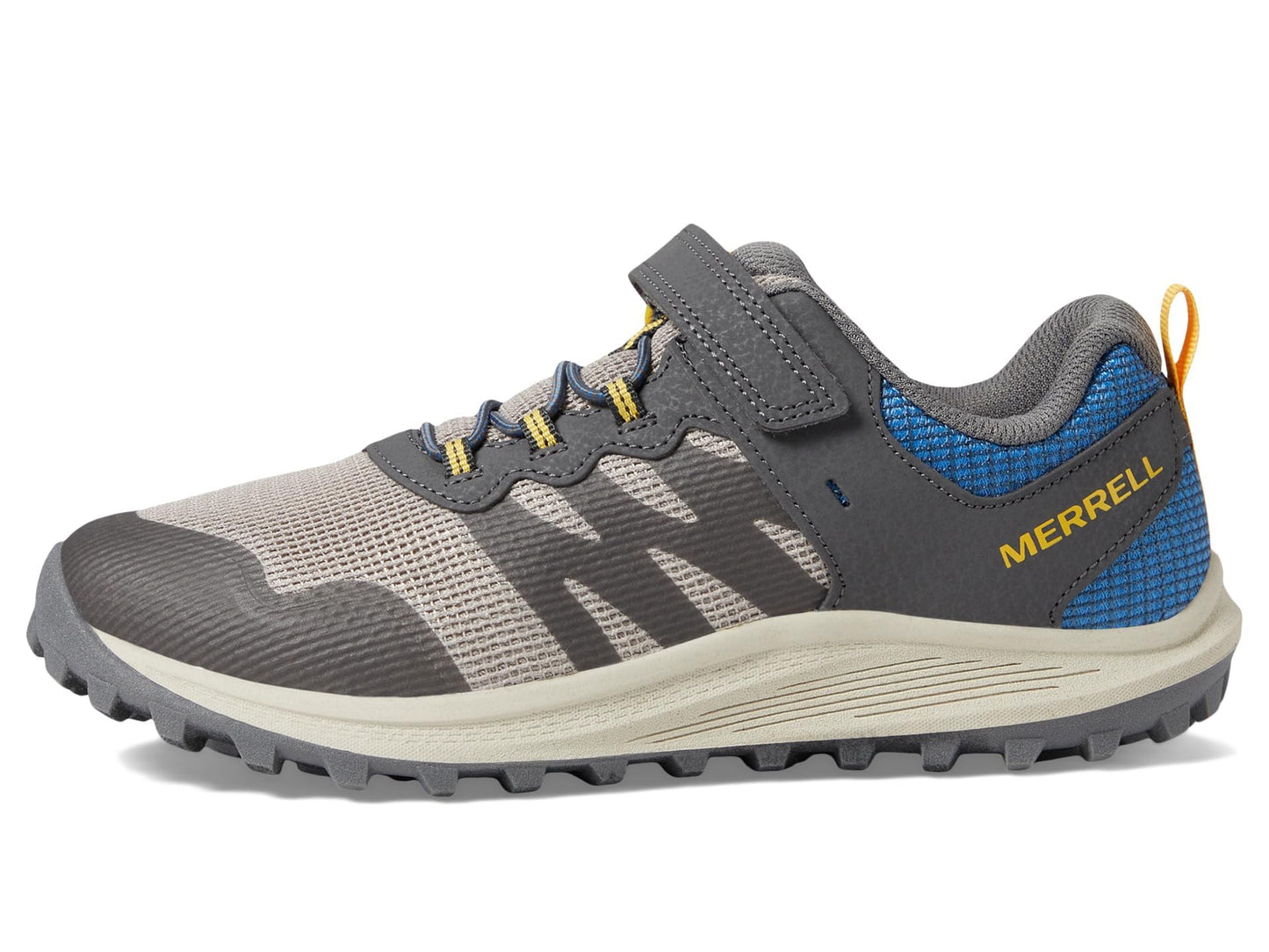 Merrell® Nova 3 Kids Shoes – Ideal for Little and Big Kids – Synthetic Upper – Bungee Lace Closure – Round Toe Grey/Blue/Gold 11.5 Little Kid M