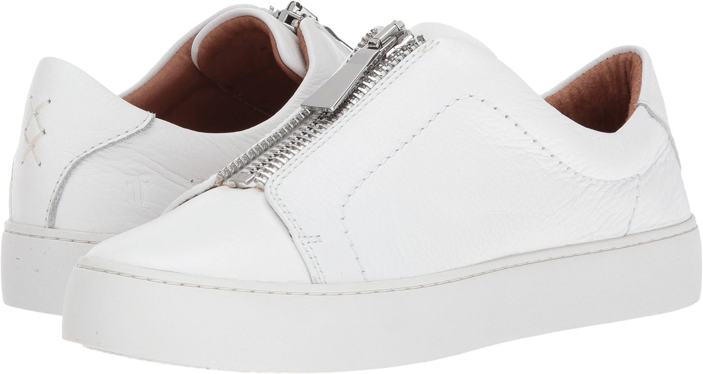 FRYE Women's Lena Zip Low Fashion Sneaker, White Tumbled Cow, 8.5 M US