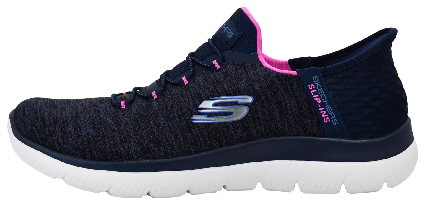 Skechers Women's Hands Free Slip-Ins Summits Dazzling Haze Sneaker, Navy/Hot Pink, 7 M US