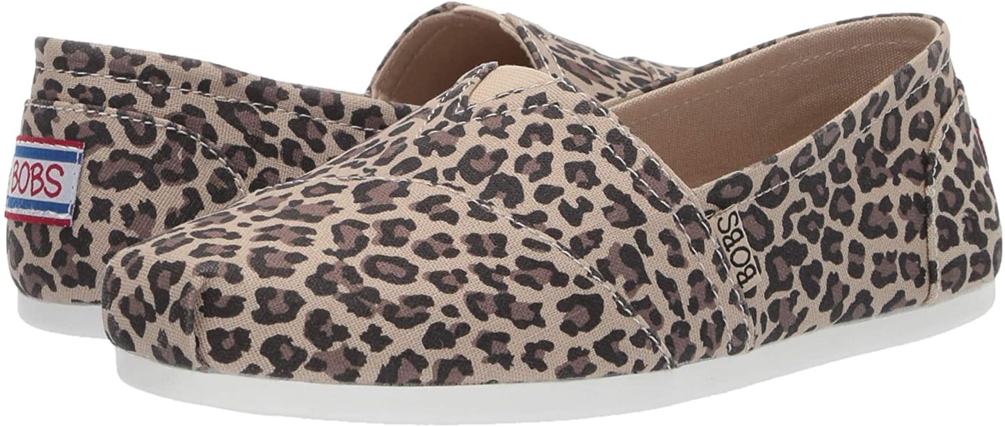 Skechers Women's Bobs Plush - Hot Spotted Ballet Flat Slip-On, Leopard, 6.5 W US