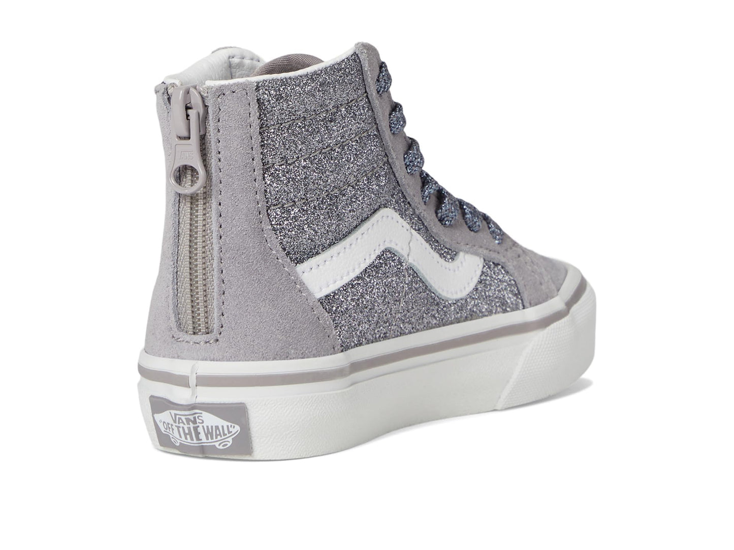 Vans SK8-Hi Zip (Little Kid) Sneaker, Glitter Gunmetal, 1 US Unisex