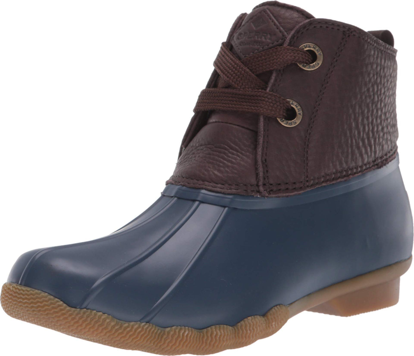 Sperry womens Saltwater 2-eye Leather Brown/Navy Rain Boot, Brown/Navy, 10 US