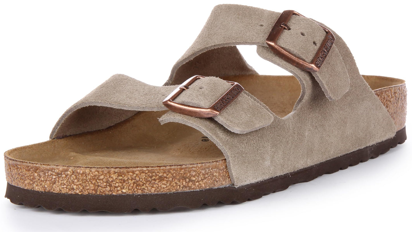 Birkenstock Classic Arizona Leather Unisex Adult Mules, Grey Taupe, 7