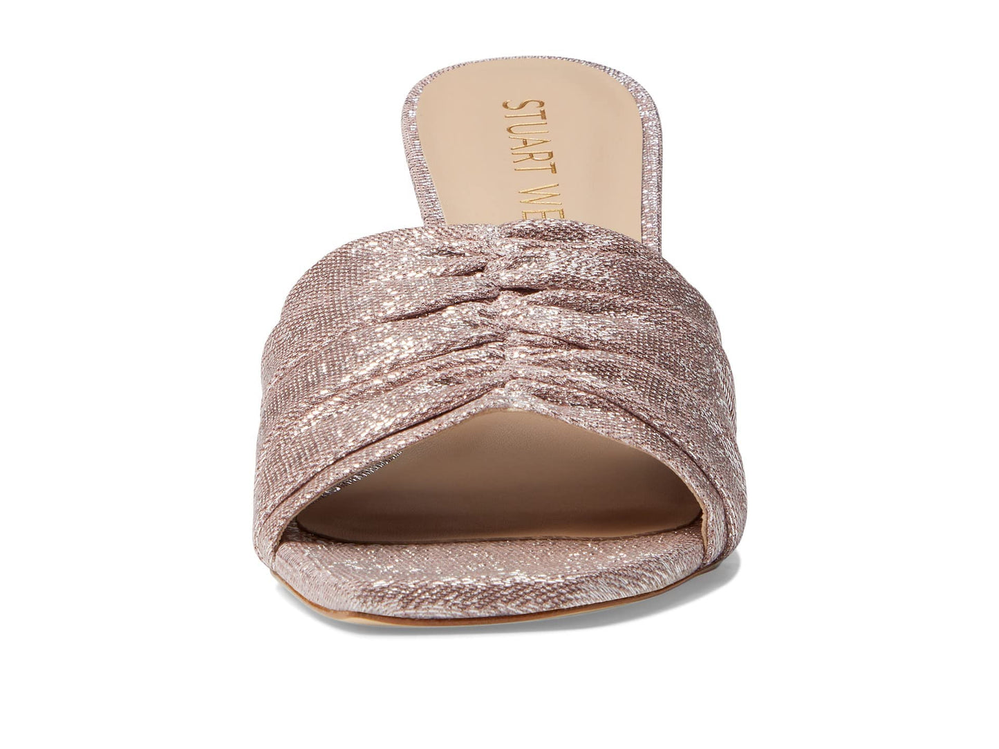 Stuart Weitzman Ruche 75 Slide Heels for Women - Shimmery Textile Upper with Slip-on Style, Festive Wear Comfortable Heels Poudre 9.5 B