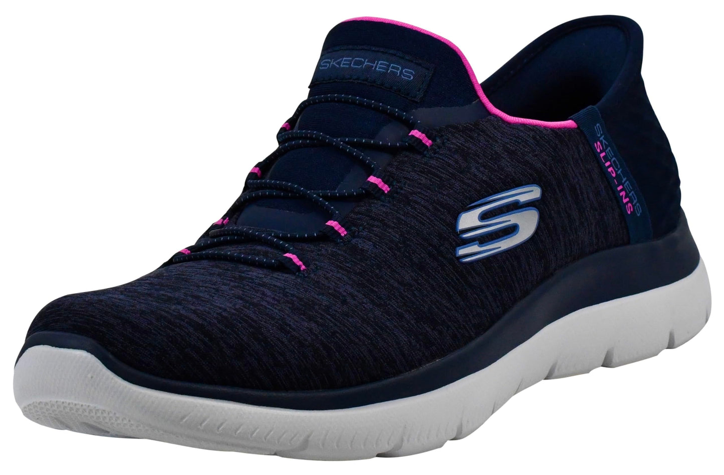 Skechers Women's Hands Free Slip-Ins Summits Dazzling Haze Sneaker, Navy/Hot Pink, 7 M US