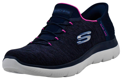 Skechers Women's Hands Free Slip-Ins Summits Dazzling Haze Sneaker, Navy/Hot Pink, 7 M US