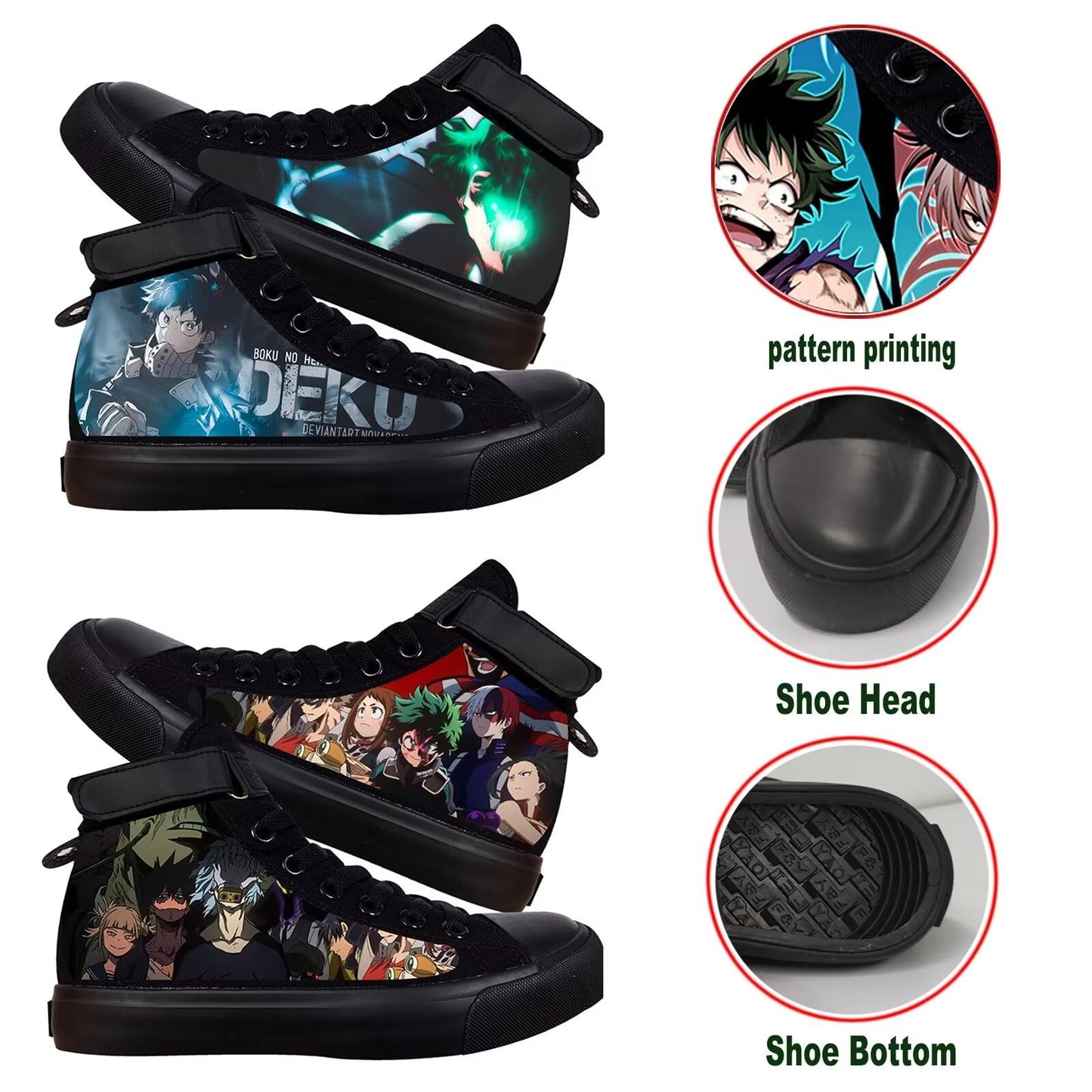 KPOP Mha Anime Shoes Merch Deku Bakugou Patterns Printing Sneakers Anime Cosplay High-Top Shoes