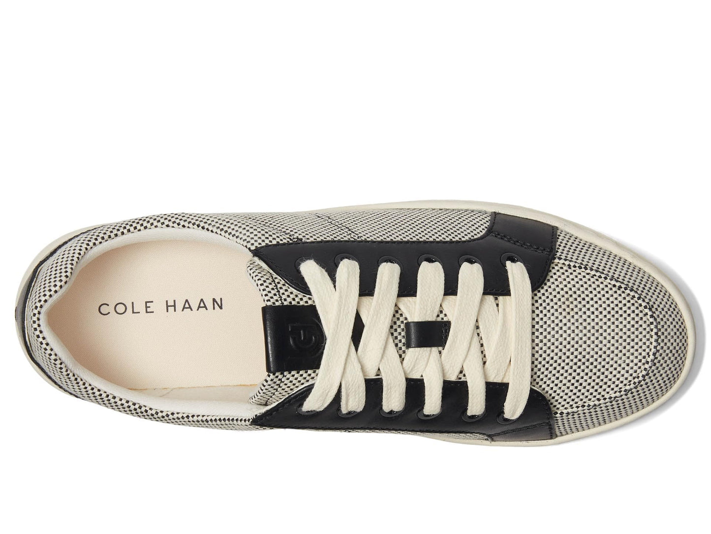 Cole Haan Womens Grandpro Max Platform Sneaker Ivory Canvas/Black Leather 9.5 Medium