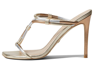 Stuart Weitzman Womens Woven Knot 100 Sandal Silver/Platino/Gold 6 M