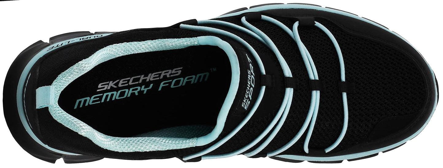 Skechers Sport Women's Loving Life Memory Foam Fashion Sneaker, Black/Turquoise, 10 M US