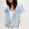 [BLANKNYC] Womens Hooded Denim With Sleeve Detail Jacket, Blooming, Medium US