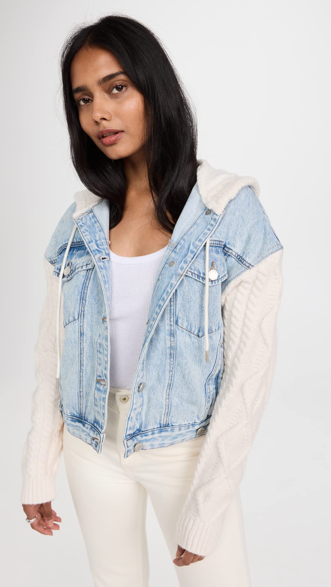 [BLANKNYC] Womens Hooded Denim With Sleeve Detail Jacket, Blooming, Medium US