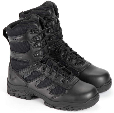 Thorogood Unisex Deuce 8" Waterproof Side-Zip Black Tactical Boots with Composite Safety Toe, Full-Grain Leather, and Slip-Resistant Outsole, BBP Rated, Black - 8.5 M