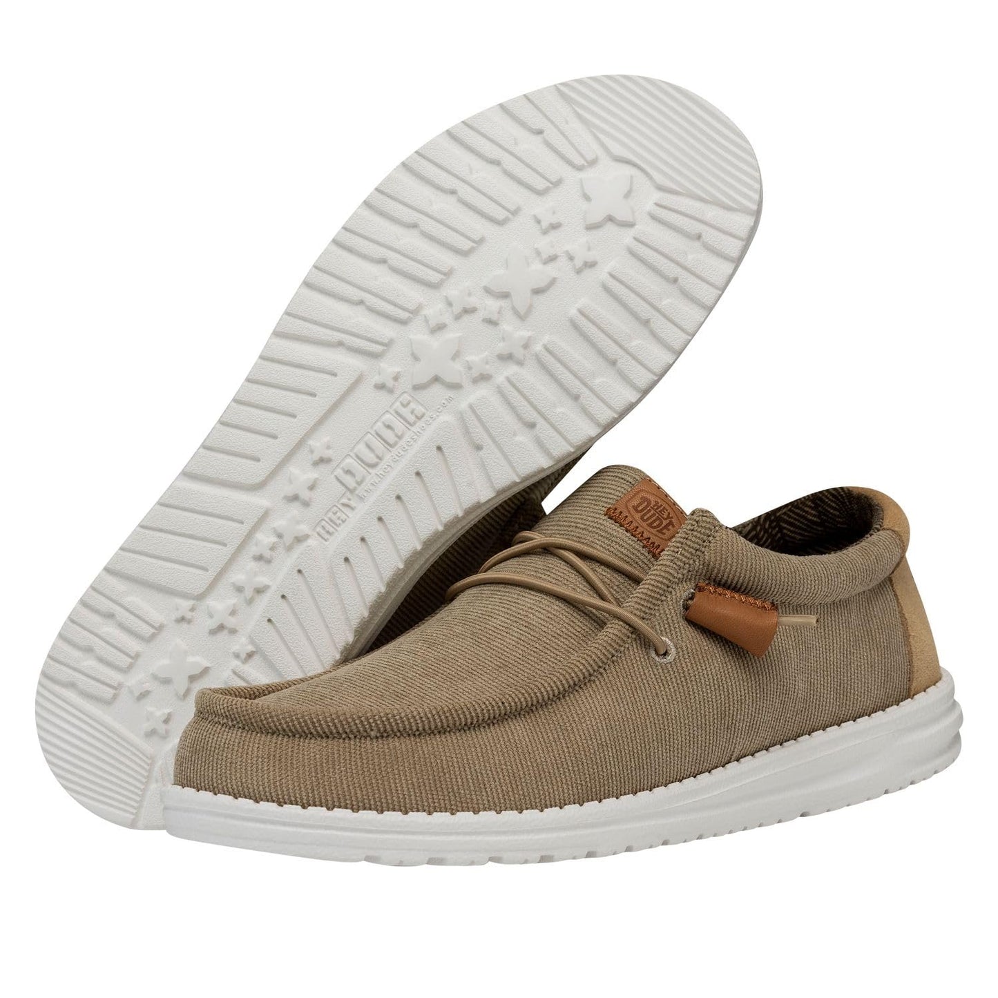 HEYDUDE Men's Wally Corduroy Slip On Loafer, Tan Size 9 | Lightweight Flex & Fold Outsole with Elastic Lace