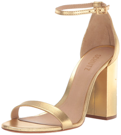 Schutz Women's Cadey Lee Block Sandal, Ouro Claro Orch, 5.5