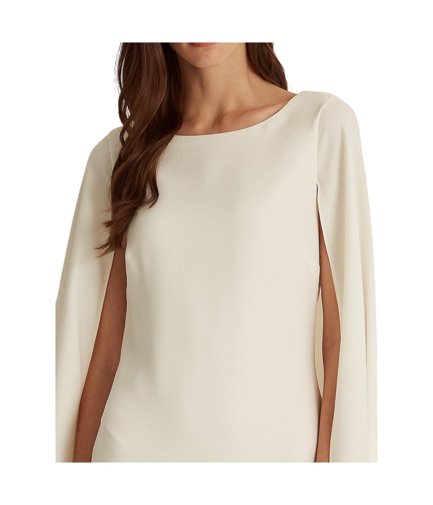 Lauren Ralph Lauren Cape Georgette Cocktail Dress Mascarpone Cream 10