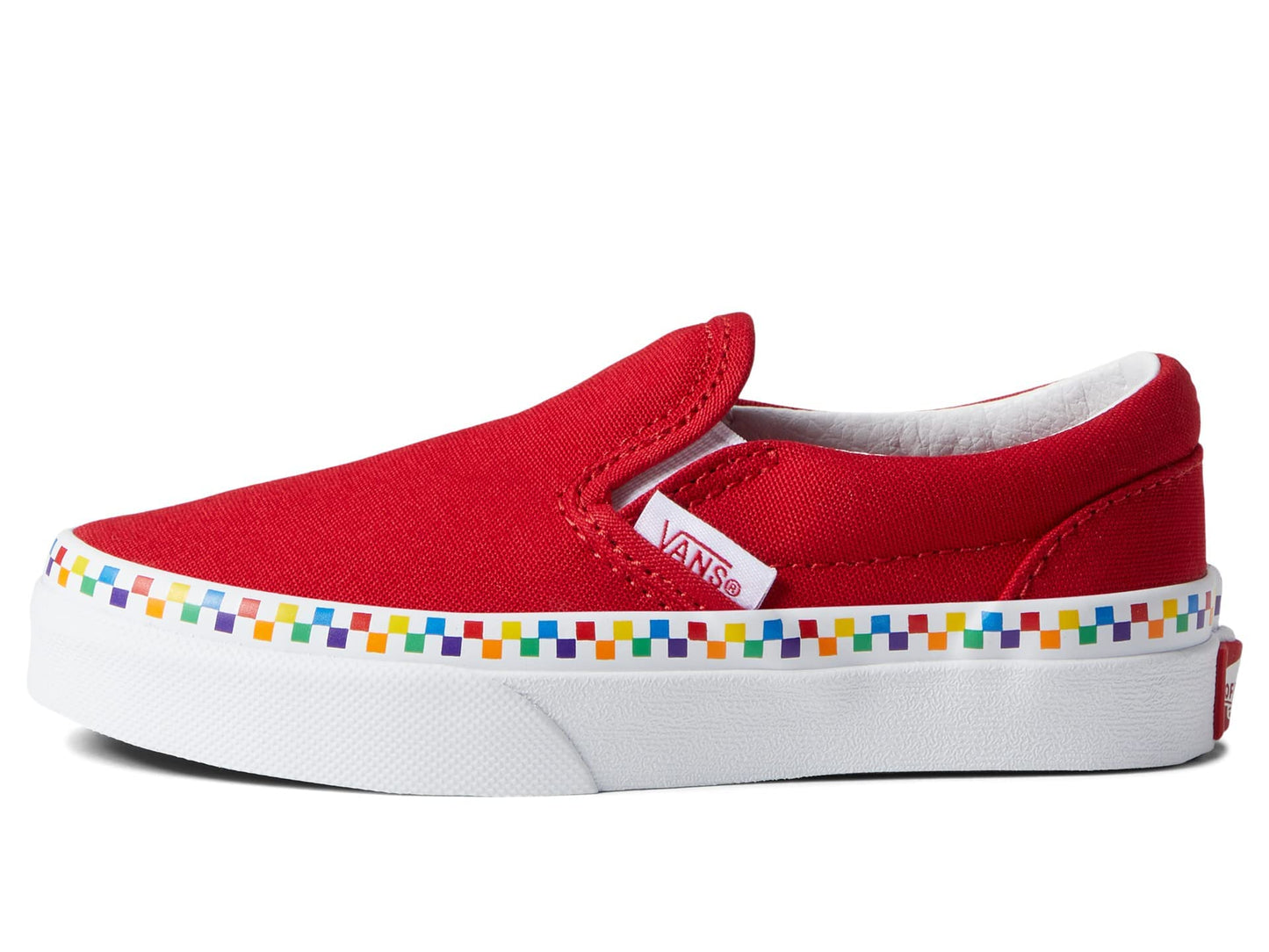 Vans Kids Slip On Sneaker, (Rainbow Checkerboard) Red/True White, Size 3 Little Kid