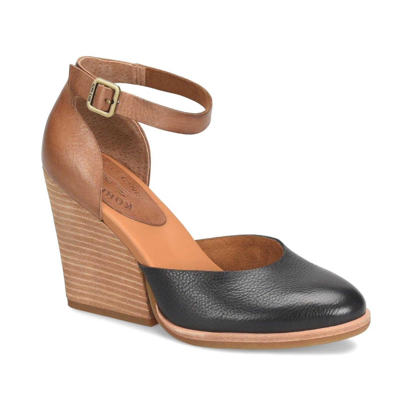 KORK-EASE Women's Christie Wedge, Hand-Finished Leather, Breathable Lining, High-Traction Rubber Outsole, Black/Brown, 9M US