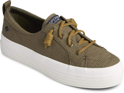 Sperry Women's Crest Vibe Platform Smocked Sneaker, Olive, 9 M US