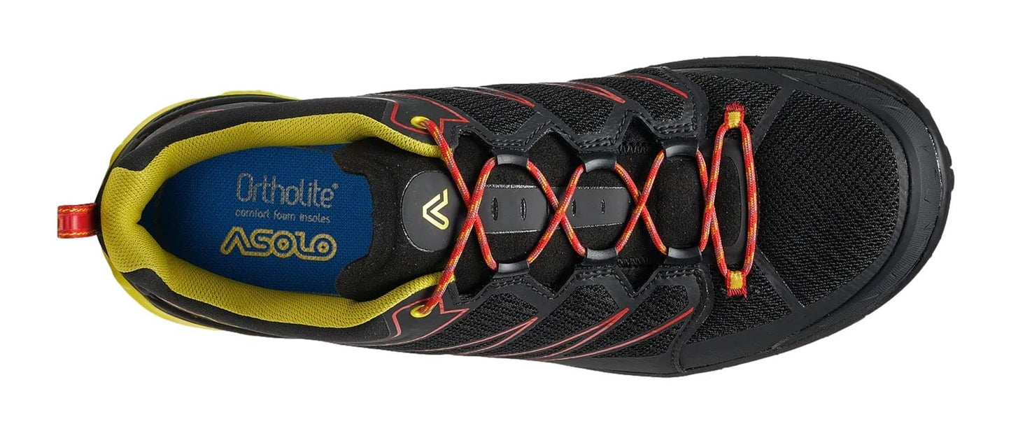 ASOLO Softrock Hiking Shoes - Men's Black/Black/Yellow 11