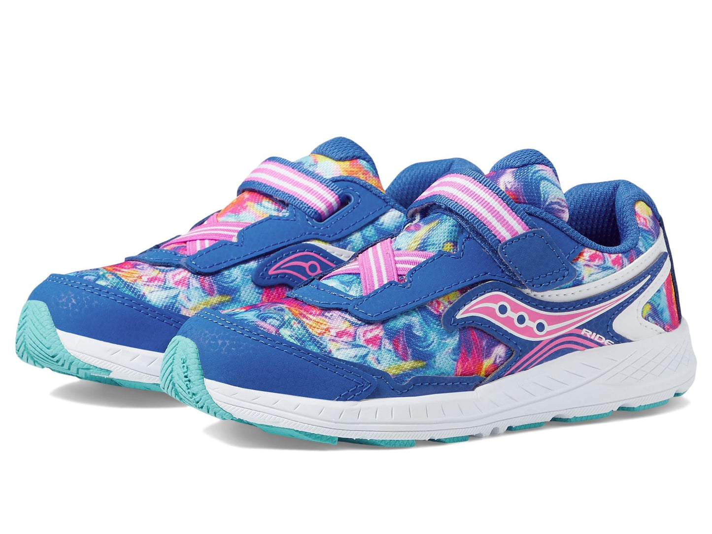 Saucony Ride 10 JR Running Shoe, Blue/Swirl, 8 Wide US Unisex Little_Kid