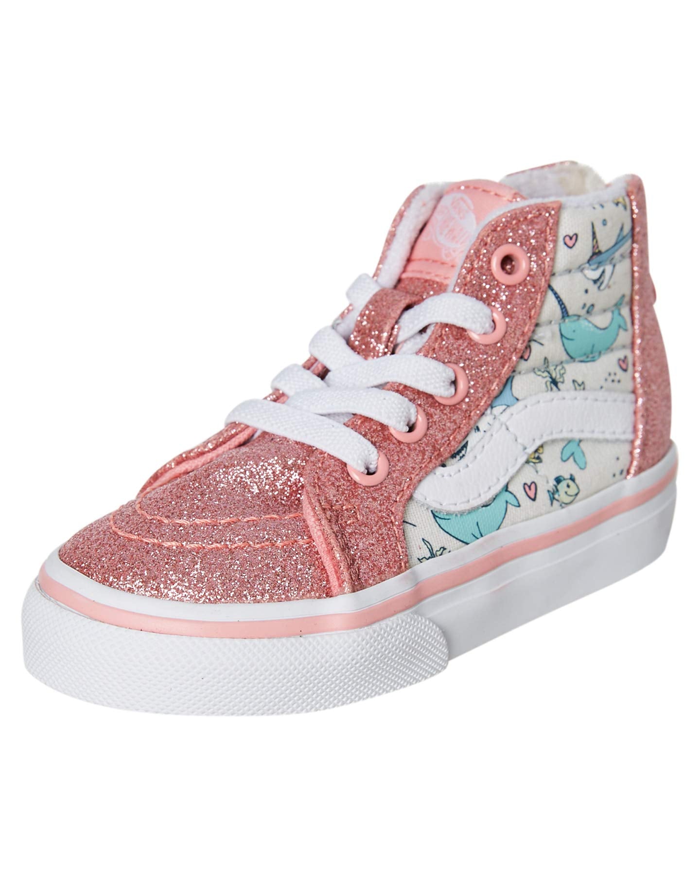 Vans Toddlers Sk8 Hi Zip, (Shark Party) Pink Icing/True White, Size 7 Toddler