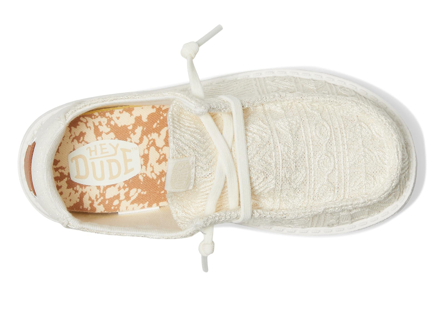 HEYDUDE Kids Wendy Crochet Lace (Little Kid/Big Kid) - Shoes for Kids - Canvas Upper - Cotton Lining White/Gold 6 Big Kid M